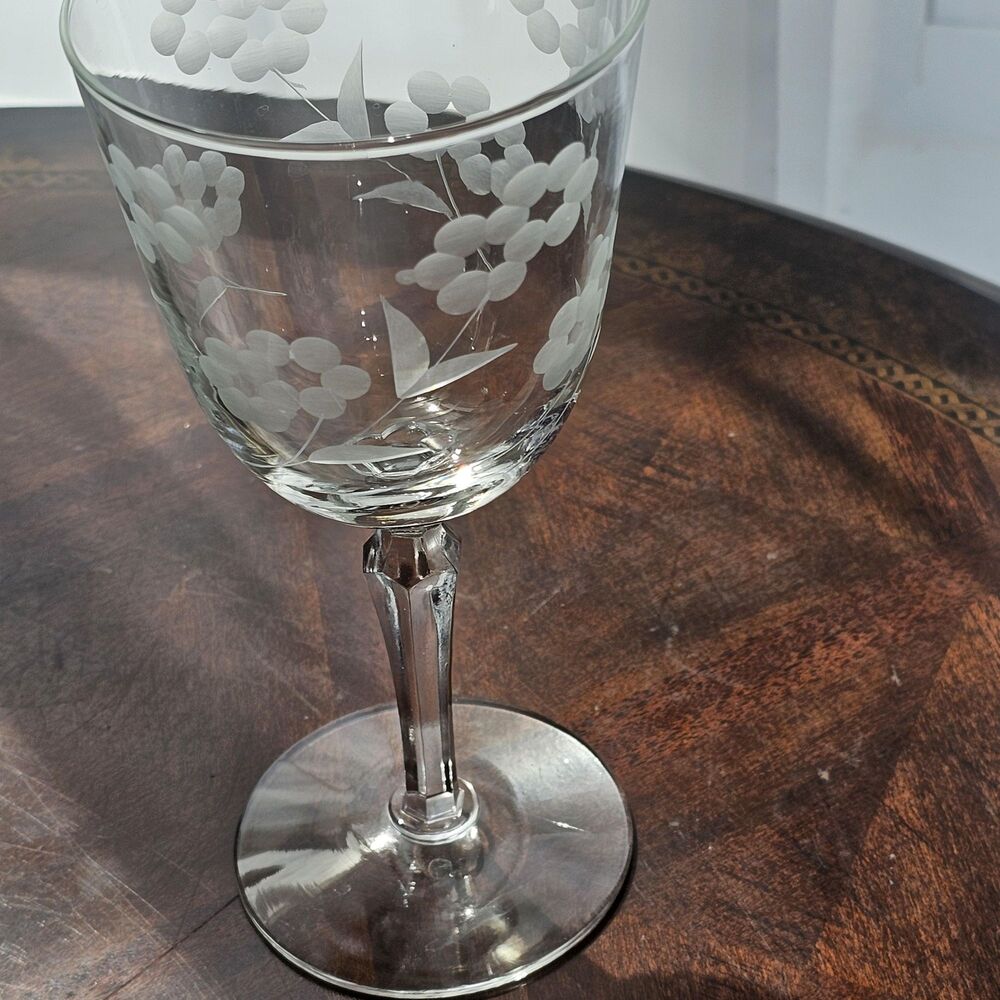 Vintage Libbey Rock Sharpe "Jenny" Floral Etched Goblet, Replacement Glass